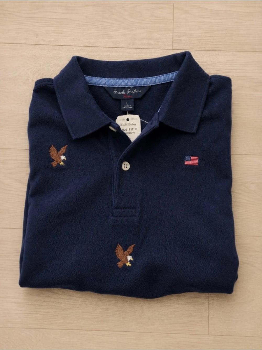 Brooks Brothers Boys Polo Shirt L 14 Navy Eagle Flag Patriotic Youth NWT